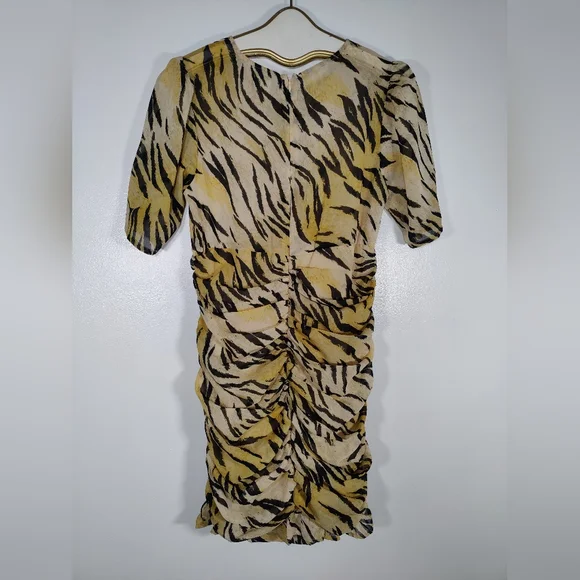 Asos Ruched Tiger Print Dress Size 8 - Picture 2 of 6